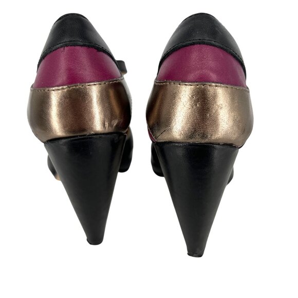 Seychelles Veronica T-Strap Spectator Pumps Size 6 Leather Black Pink Bronze - Picture 6 of 13